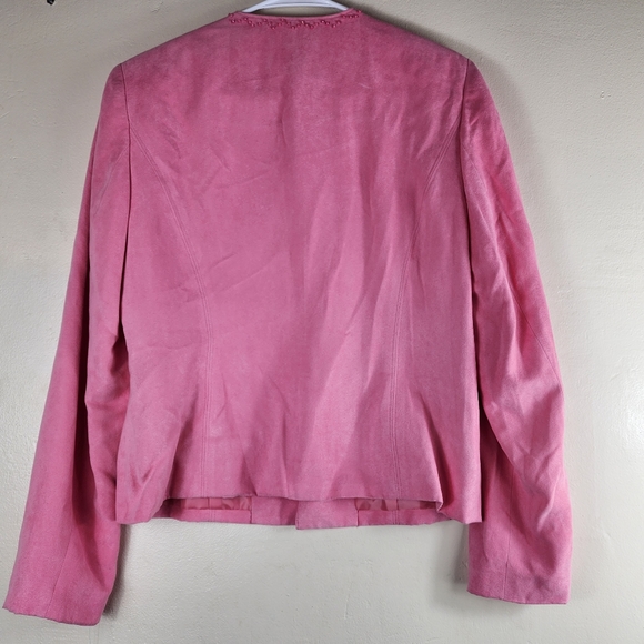 Dressbarn Faux Suede Pink Blazer Top Open Front Sequins Womens Medium NWT - Picture 8 of 8